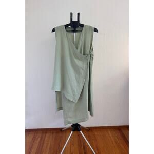 Brynn Walker Zen 100% Linen Sage Green Sleeveless Tunic Wrap Lagenlook Vest- S/M